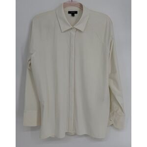 Alfani Womens Ivory Stretch Hidden Button Up Blouse Long Sleeve Off White Sz M